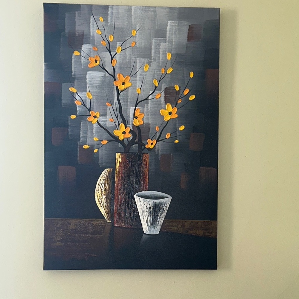 Floral Canvas Art with Yellow Accents